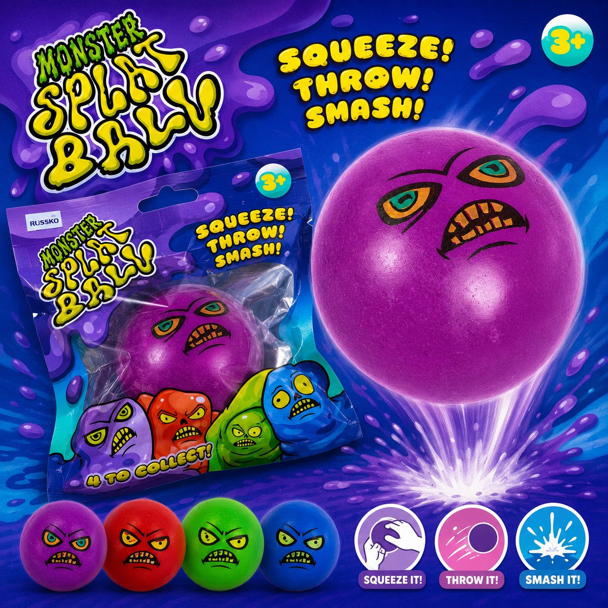 Monster Splat Ball - Sticky Throw & Splat Sensory Toy
