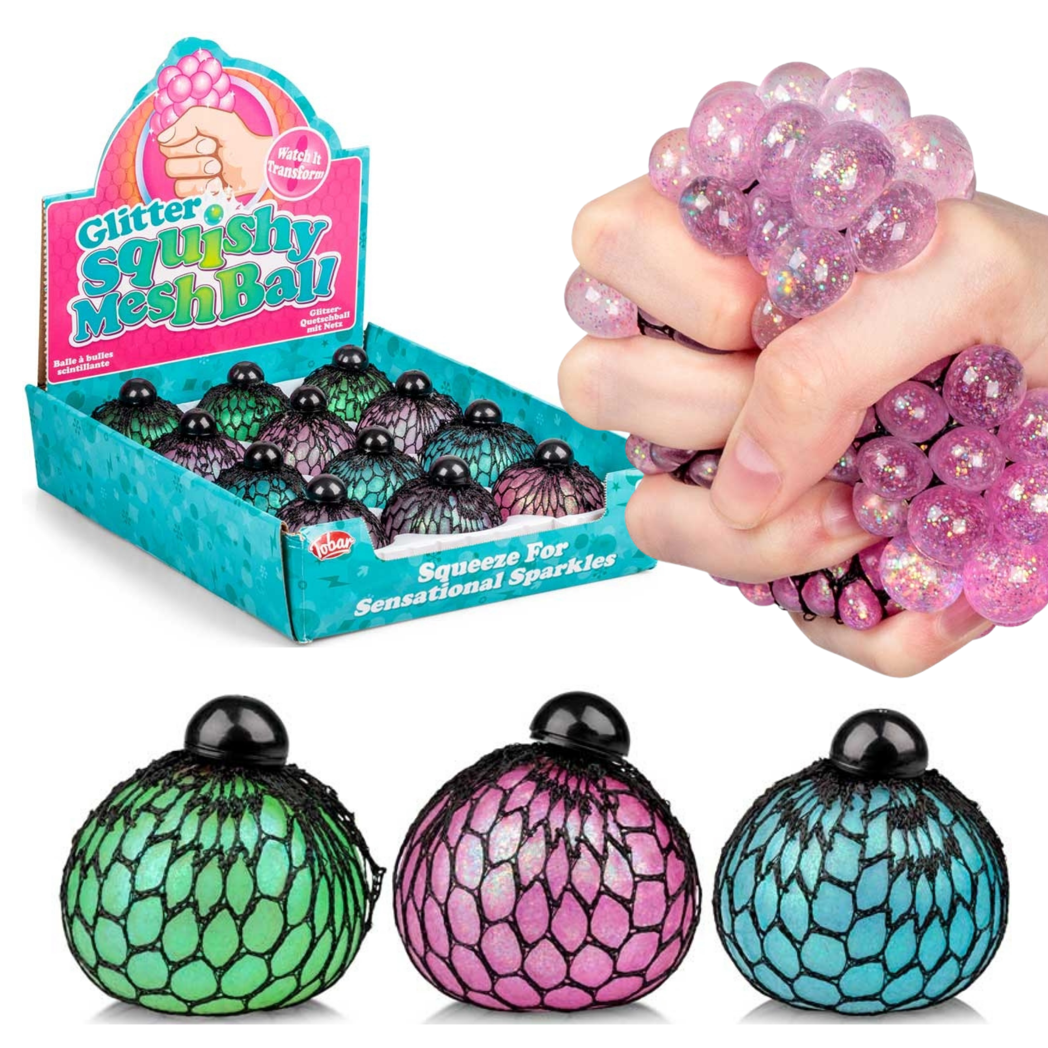 Glitter Mesh Stress Ball - Squishy Sensory Fidget Toy